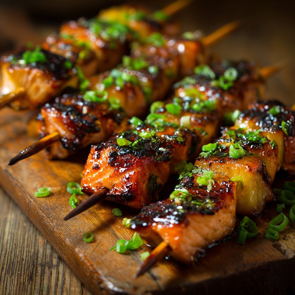 Pineapple Teriyaki Salmon Skewers