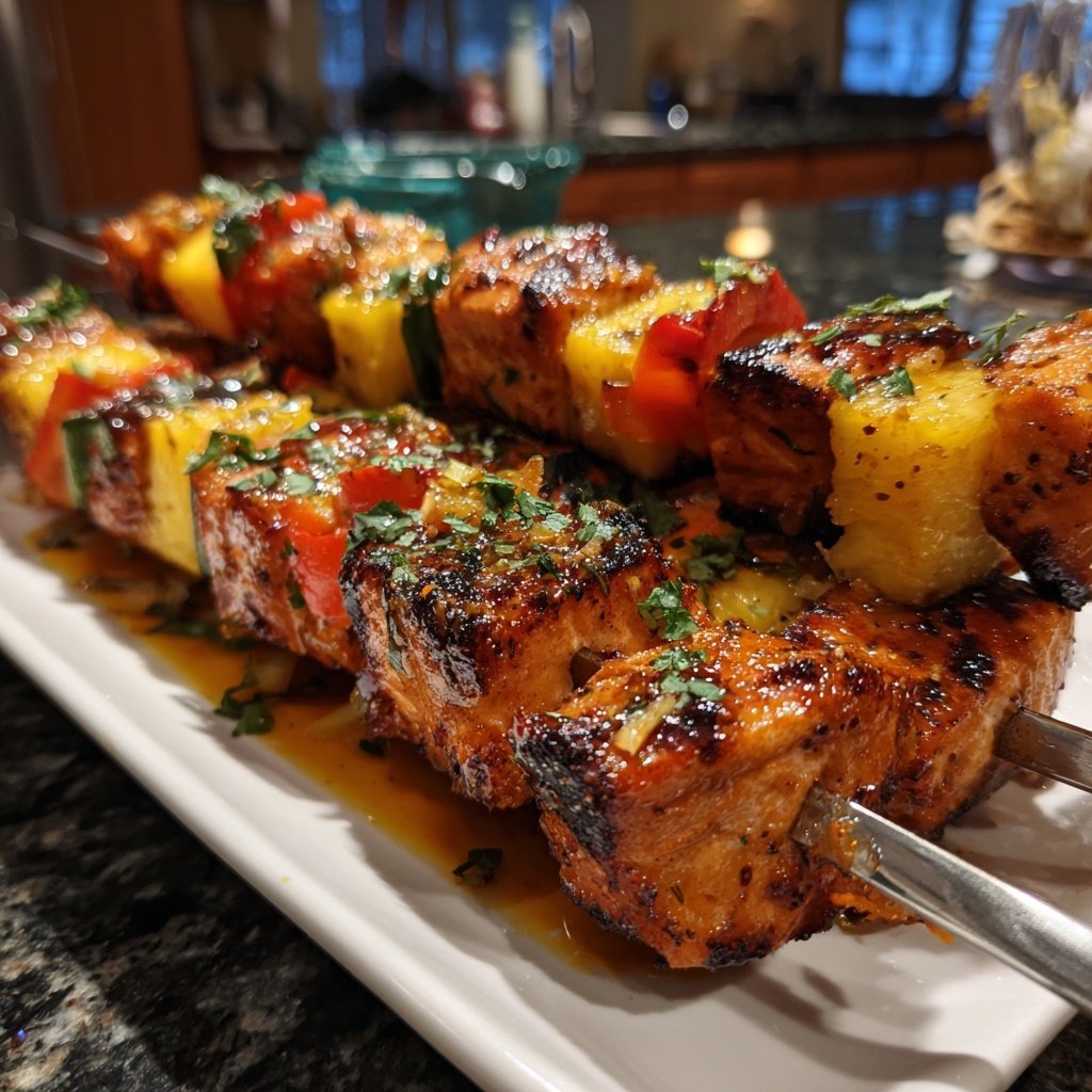 Pineapple Ginger Salmon Kebabs