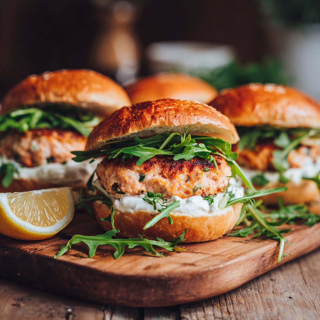 Crispy Salmon Burgers with Lemon